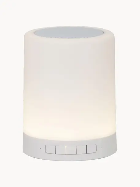 Přenosné stmívatelné venkovní svítidlo s reproduktorem a změnou barvy k zavěšení nebo postavení Loli, Bílá, Ø 9 cm, V 13 cm