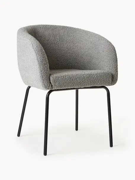 Bouclé fauteuils Alani, 2 stuks, Bekleding: 100% polyester Met 10.000, Poten: gepoedercoat metaalkleuri, Bouclé grijs, B 58 x H 78 cm