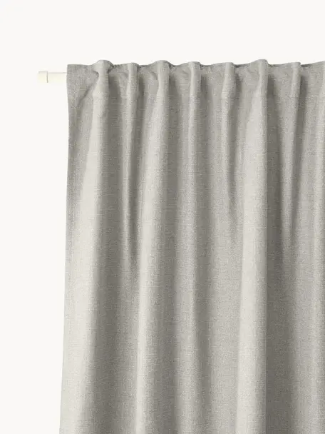 Rideaux opaques avec ruflette multiple Jensen, 2 pièces, 95 % polyester, 5 % nylon, Gris clair, larg. 130 x long. 260 cm