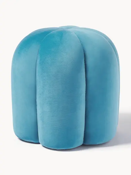 Fluwelen poef Cali, Bekleding: polyester fluweel, Fluweel blauw, Ø 46 x H 44 cm