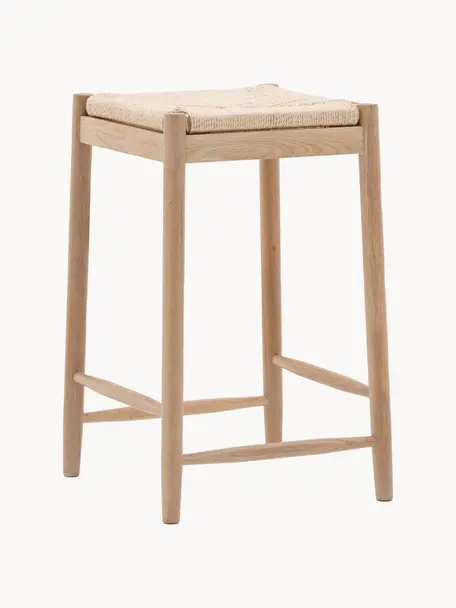 Taburete artesanal de madera y mimbre Eton, Estructura: haya, Asiento: mimbre de junco, Madera de haya, beige claro, An 44 x Al 65 cm