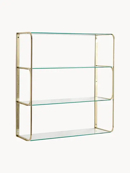 Wandregal Nora, Gestell: Metall, beschichtet, Einlegeböden: Glas, Goldfarben, Transparent, B 57 x H 66 cm