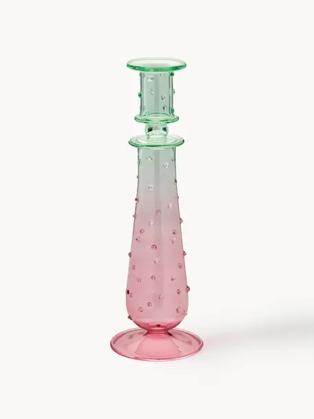 Kerzenhalter Ombre Flash, Glas, Hellgrün, Altrosa, Ø  9 x H 24 cm