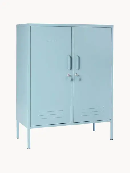 Credenza alta in metallo The Midi, Acciaio verniciato a polvere, Azzurro, Larg. 85 x Alt. 111 cm