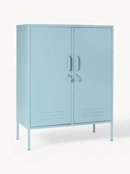 Credenza alta in metallo The Midi, Acciaio verniciato a polvere, Azzurro, Larg. 85 x Alt. 111 cm