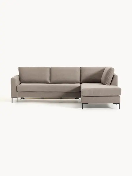 Schlafsofa Luna (3-Sitzer) mit Matratze, Bezug: 100 % Polyester Der strap, Gestell: Massives Buchenholz, Schi, Füße: Metall, galvanisiert Dies, Webstoff Taupe, B 270 x T 184 cm, Eckteil rechts