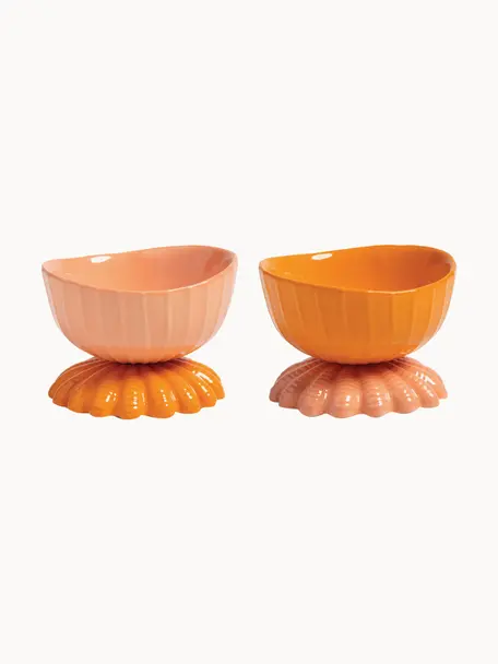 Dolomieten schaaltjes met schelpdieren, set van 2, Geglazuurd dolomiet, Oranje, perzik, Ø 11 x H 8 cm