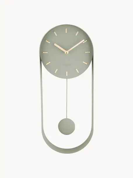 Nástěnné hodiny Charm, Potažený kov, Šalvějově zelená, Š 20 cm, V 50 cm