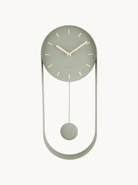 Reloj de pared Charm, Metal recubierto, Verde salvia, An 20 x Al 50 cm