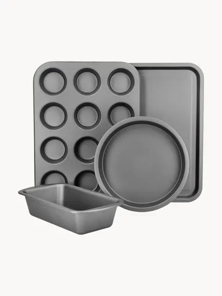 Backformen KitchenCraft mit Antihaft-Beschichtung, 4er-Set, Stahl mit Antihaft-Beschichtung, Schwarz, Set mit verschiedenen Größen