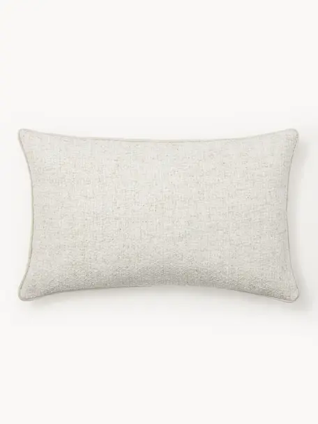 Housse de coussin en tissu bouclé avec bordure passepoilée Aya, Blanc crème, larg. 30 x long. 50 cm