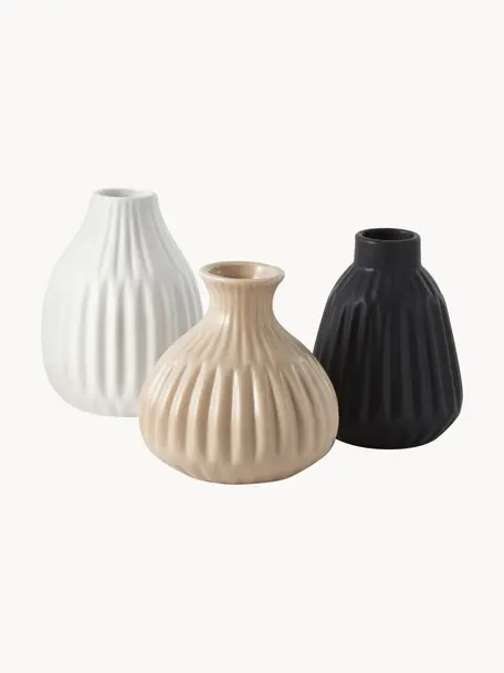 Vasen-Set Palo aus Porzellan, 3er-Set, Porzellan, Schwarz, Beige, Weiss, Set mit verschiedenen Grössen