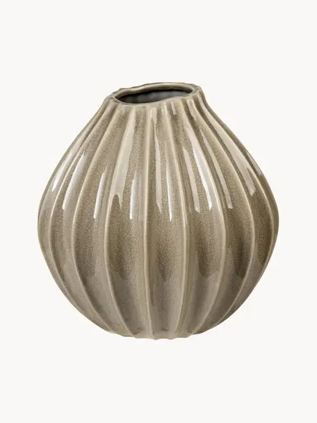 Handgefertigte Vase Reaktiv aus Keramik, Keramik, glasiert, Greige, Ø 25 x H 25 cm