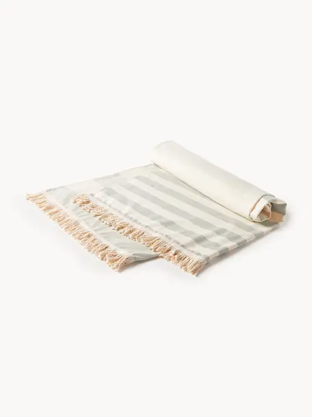 Serviette de hammam rayée avec franges Priya, Coton,
Grammage très léger, 210 g/m²

Le matériau est certifié STANDARD 100 OEKO-TEX®, 3883CIT, CITEVE, Tons verts, beige, larg. 100 x long. 180 cm