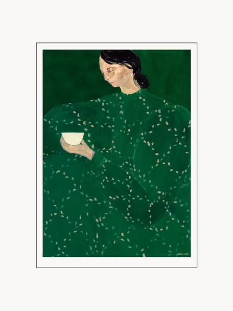 Poster Coffee Alone At Place De Clichy by Sofia Lind x The Poster Club, Verde scuro, Larg. 30 x Alt. 40 cm