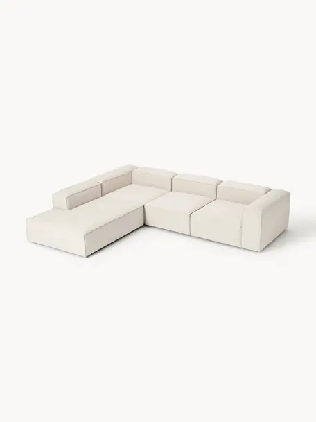 Modulares XL-Ecksofa Lennon aus Leinen-Mix, Bezug: 50 % Viskose, 25 % Leinen, Gestell: Fichtenholz, Sperrholz, m, Leinen-Mix Beige, B 329 x T 269 cm, Eckteil links