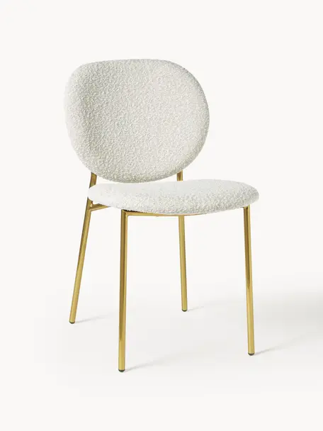 Chaises rembourrées en tissu bouclé Ulrica, 2 pièces, Bouclé blanc cassé, pieds dorés, larg. 47 x prof. 61 cm