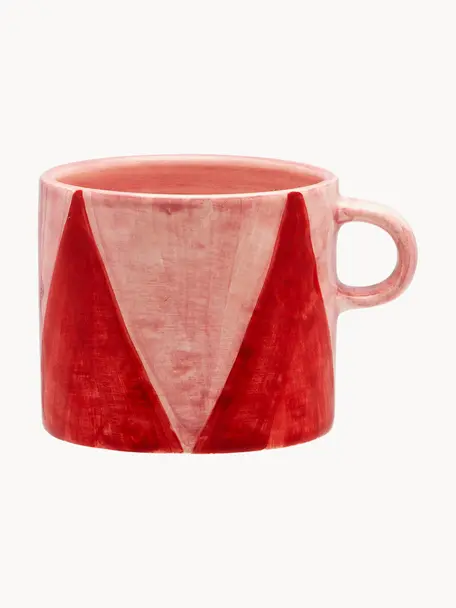 Tazza natalizia fatta a mano Diamond Candy, Ceramica, Rosa chiaro, rosso, Ø 10 x Alt. 9 cm