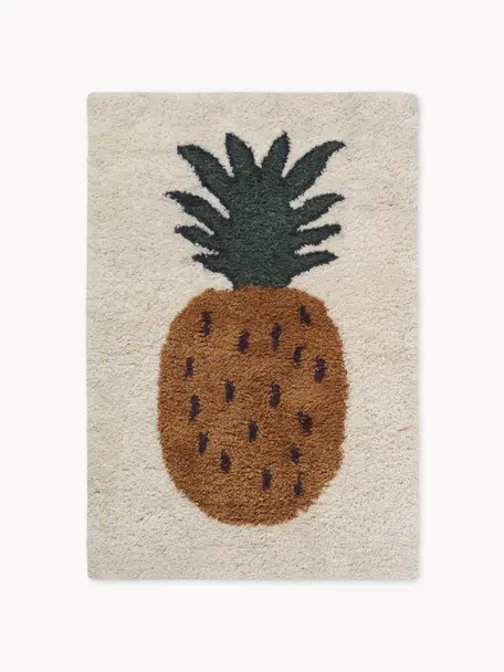 Tappeto in lana fatto a mano Fruiticana, Retro: 100% cotone Nel caso dei , Motivo ananas, Larg. 80 x Lung. 120 cm (taglia XS)