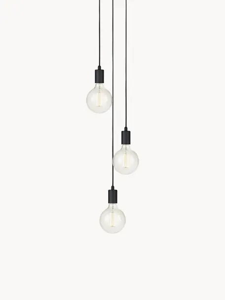 Petite suspension 3 lampes ampoule nue Sky, Noir, Ø 25 cm