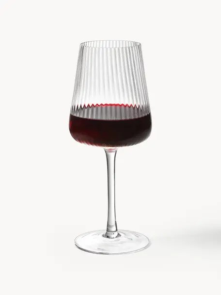 Handgefertigte Rotweingläser Cami mit Rillenstruktur, 4 Stück, Glas, mundgeblasen, Transparent, Ø 9 x H 24 cm, 510 ml