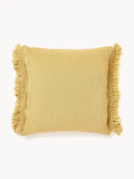 Poszewka na poduszkę z bawełny z frędzlami Piera, 100% bawełna, Musztardowy, S 45 x D 45 cm