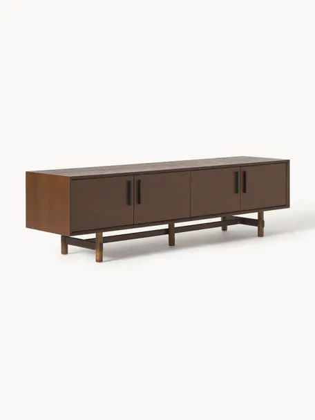 Credenza bassa in legno di quercia Diana, Gambe: legno massello di quercia, Maniglie: lega di alluminio, Legno scuro, Larg. 180 x Alt. 50 cm