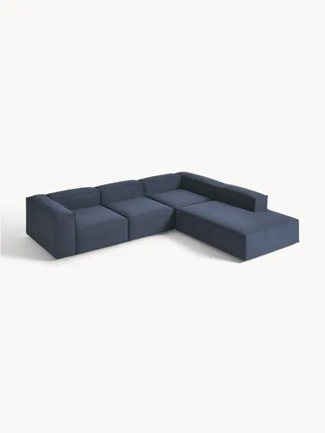 Sofá rinconera modular grande Lennon, Tapizado: 100% poliéster Alta resis, Estructura: madera contrachapada de p, Patas: plástico Este producto es, Tejido azul oscuro, An 329 x F 269 cm, chaise longue derecha