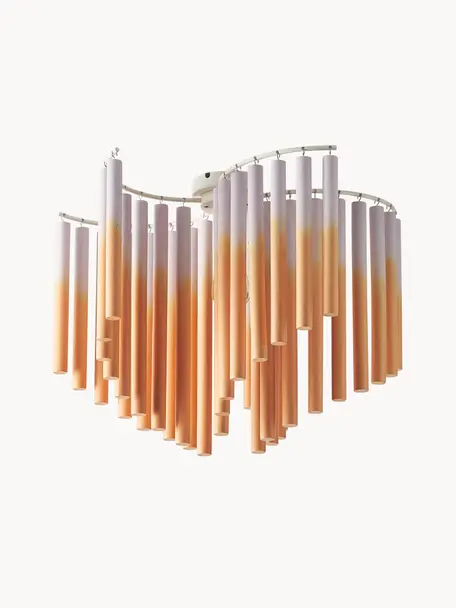 Design plafondlamp Coralie, Lampenkap: 100% essenhout, Roze, oranje, Ø 12 x H 45 cm