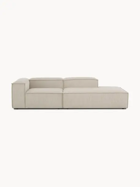 Chaise longue componibile in velluto a coste Lennon, Rivestimento: velluto a coste (92% poli, Struttura: legno di pino massiccio, , Piedini: plastica Questo prodotto , Velluto a coste beige chiaro, Larg. 269 x Prof. 119 cm, schienale a sinistra