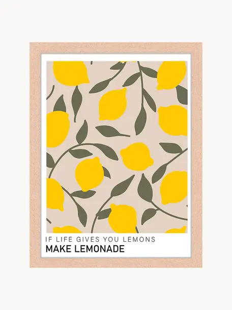 Zarámovaný digitální tisk Make Lemonade, Světlé dřevo, žlutá, olivově zelená, Š 33 cm, V 43 cm