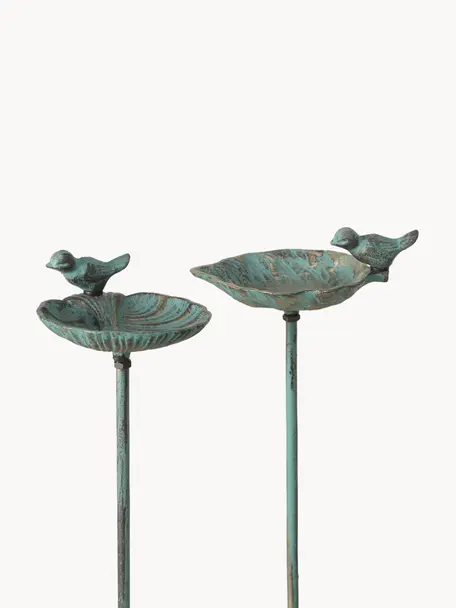 Set 2 vasche per uccelli League, Metallo rivestito, Verde, dorato, Larg. 20 x Alt. 98 cm