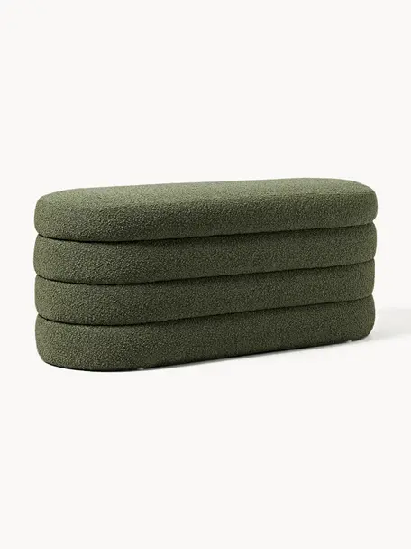 Banquette XL en bouclette avec rangement Alto, Bouclette vert foncé, larg. 112 x prof. 47 cm