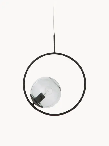 Hanglamp Chloe van rookglas, Lampenkap: rookglas, Baldakijn: gepoedercoat metaal, Zwart, B 40 x H 51 cm
