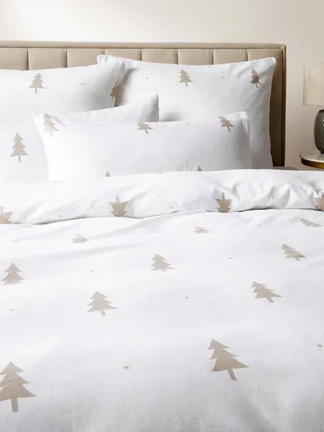 Flanell-Bettdeckenbezug X-mas Tree mit weihnachtlichem Motiv, Webart: Flanell Flanell ist ein k, Weiss, Beige, B 200 x L 200 cm