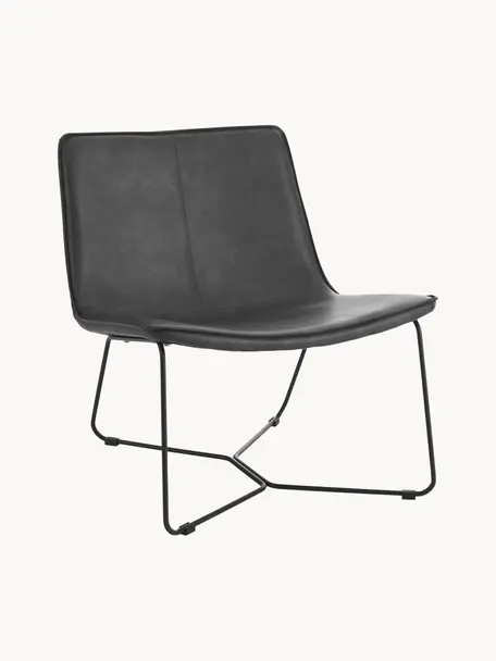 Kunstleren lounge fauteuil Barrel, Bekleding: 100% kunstleer, Frame: gecoat metaal, Kunstleer zwart, B 68 x D 64 cm