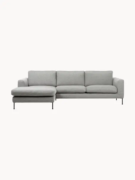 Divano angolare 3 posti Cucita, Rivestimento: tessuto (100% poliestere), Struttura: legno di pino massiccio, , Piedini: metallo verniciato, Tessuto grigio, Larg. 262 x Prof. 163 cm, chaise longue a sinistra