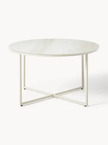 Ronde salontafel Antigua met glazen tafelblad in marmerlook, Tafelblad: glas, mat bedrukt, Frame: gepoedercoat staal, Travertijnlook, beige, Ø 80 cm