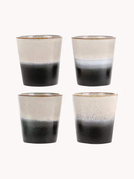 Tazas pequeñas artesanales 70's, 4 uds., Gres, Tonos beige y negros, Ø 8 x Al 8 cm, 200 ml