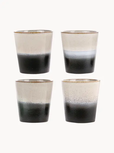 Tasses XS artisanales 70's, 4 pièces, Grès cérame, Tons beiges et noirs, Ø 8 x haut. 8 cm, 200 ml