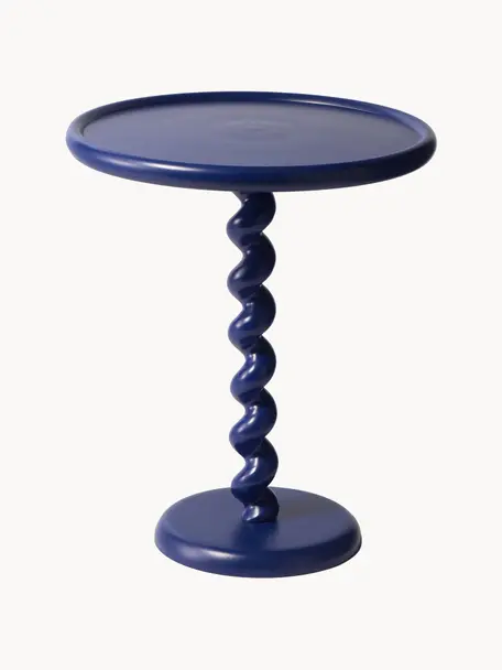 Mesa auxiliar redonda Twister, Aluminio con pintura en polvo, Azul oscuro, Ø 46 x Al 56 cm