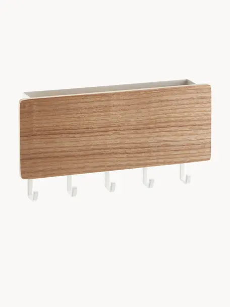 Wandkapstok Rin met magnetische achterkant, Frame: gepoedercoat staal, Lijst: hout, Wit, hout, licht, B 18 x H 10 cm