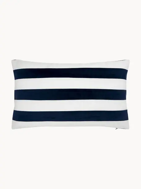 Poszewka na poduszkę z aksamitu i lnu Maui, Ciemny niebieski, biały, S 30 x D 50 cm