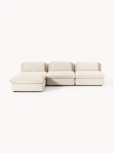 Modulares Ecksofa Felix mit Hocker, Bezug: 100 % Polyester Der strap, Gestell: Massives Kiefern- und Fic, Füße: Kunststoff Dieses Produkt, Webstoff Hellbeige, B 300 x T 210 cm