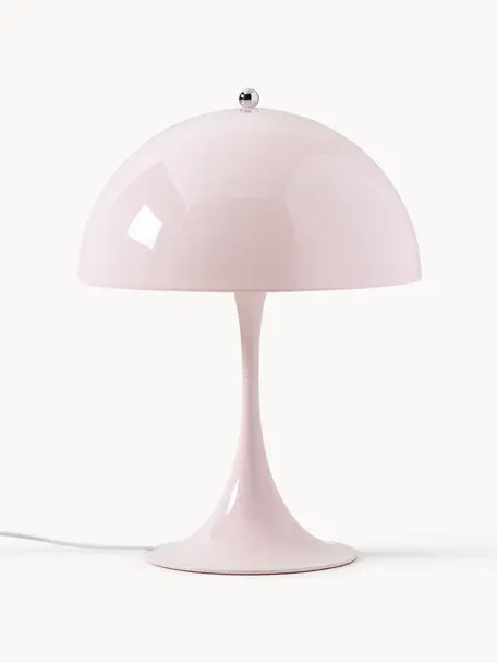 Lampada da tavolo a LED con luce regolabile e timer Panthella, alt. 34 cm, Paralume: vetro acrilico, Struttura: alluminio rivestito, Vetro acrilico rosa chiaro, Ø 25 x Alt. 34 cm