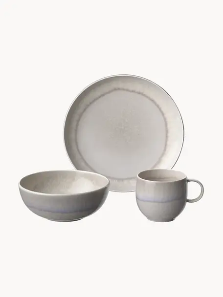 Porcelánové snídaňové nádobí Perlemor Sand, pro 2 osoby (6 dílů), Prémiový porcelán, Odstíny šedé, matná, Pro 2 osoby (6 díly)