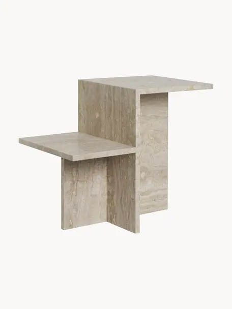 Travertin-Beistelltisch Distinct mit zwei Tischplatten, Travertin, Travertin Beige, B 60 x H 50 cm