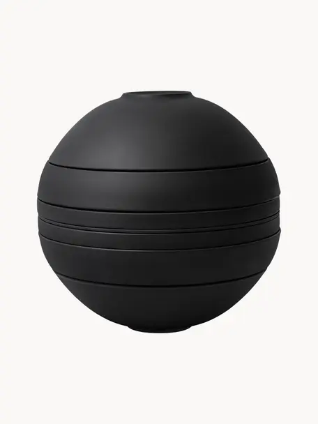 Porzellan Geschirr-Set Iconic La Boule, 2 Personen (7er-Set), Porzellan, Schwarz, matt, Set mit verschiedenen Grössen