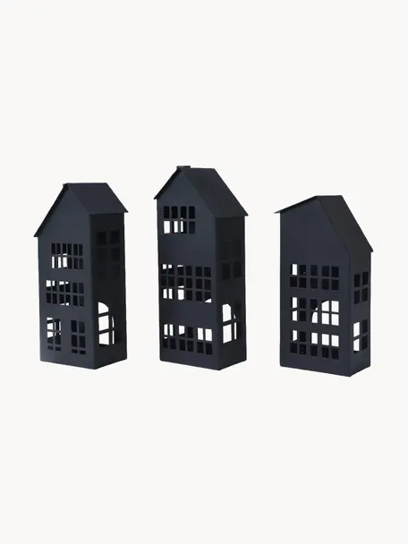 Set de portavelas Sweet Home, 3 uds., Metal recubierto, Negro, Set de diferentes tamaños