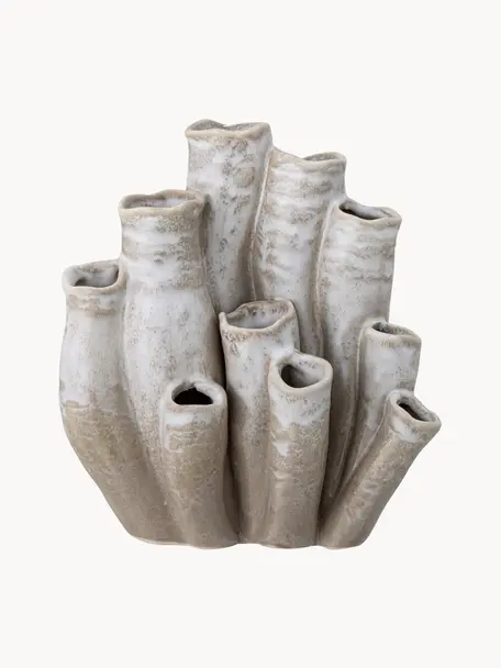 Handgefertigtes Deko-Objekt Saha aus Steingut, Steingut, Beige- und Weißtöne, B 17 x H 19 cm